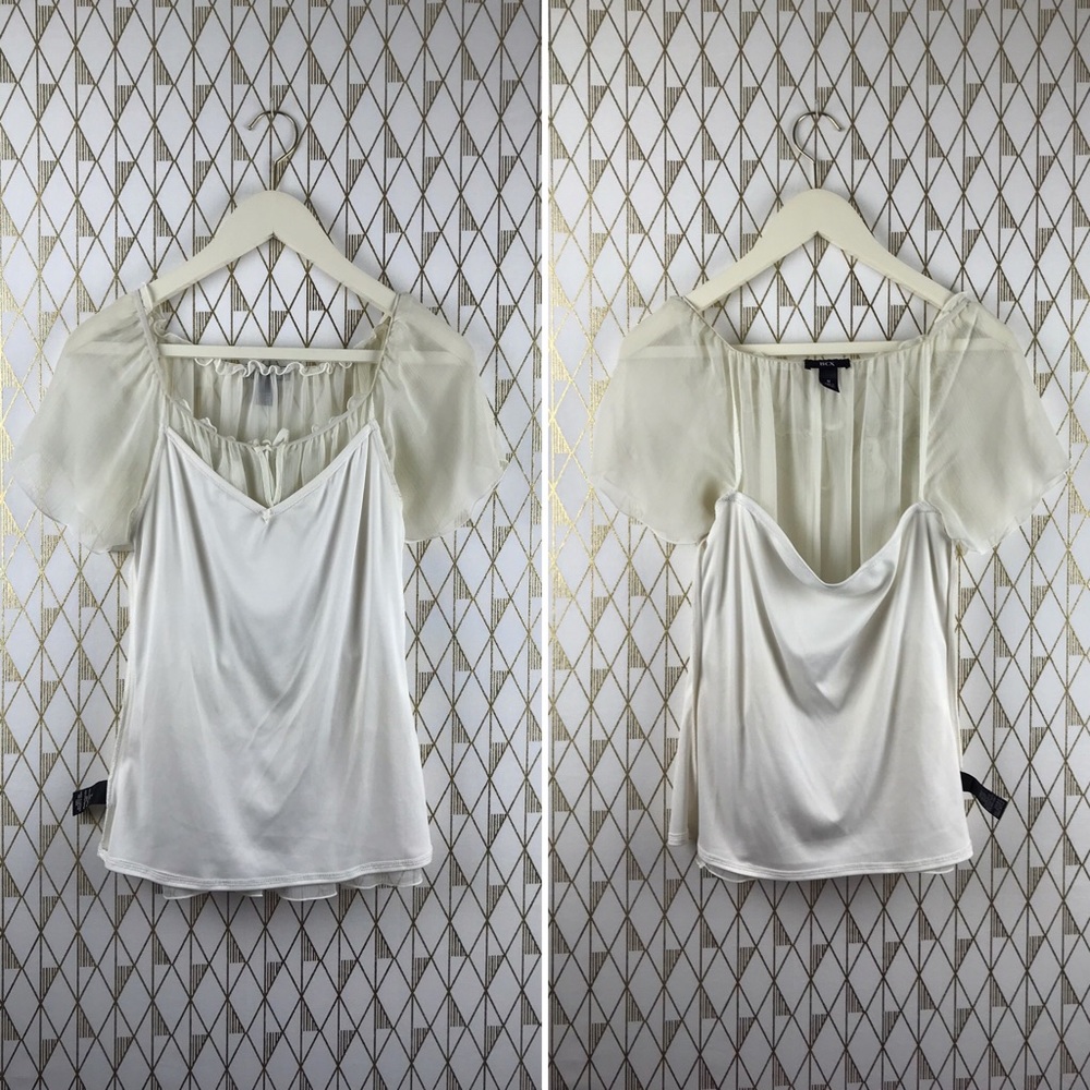 Flutter Sleeve Sheer Chic Cream Blouse Top - Picture 6 of 16